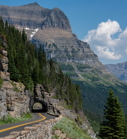 Going to the Sun Road leads you through the stunning landscape of Glacier National Park in Montana.